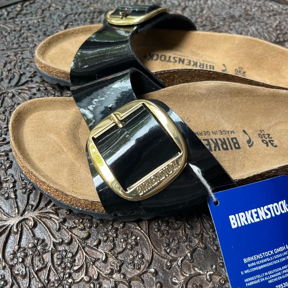 BIRKENSTOCK MADRID BIG BUCKLE PATENT SANDALS IN BLACK 36 5 - Picture 9 of 12